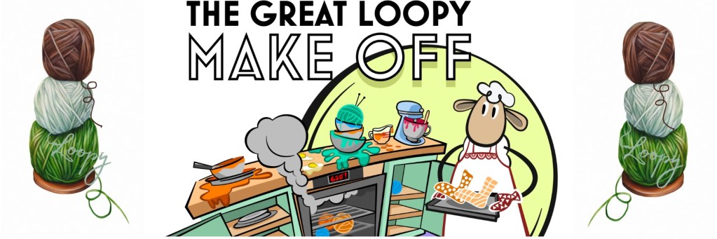 The Great Loopy Make Off is a virtual summer camp for knit/crochet. This image features Loopy in the process of making, and some lovely yarn cakes.